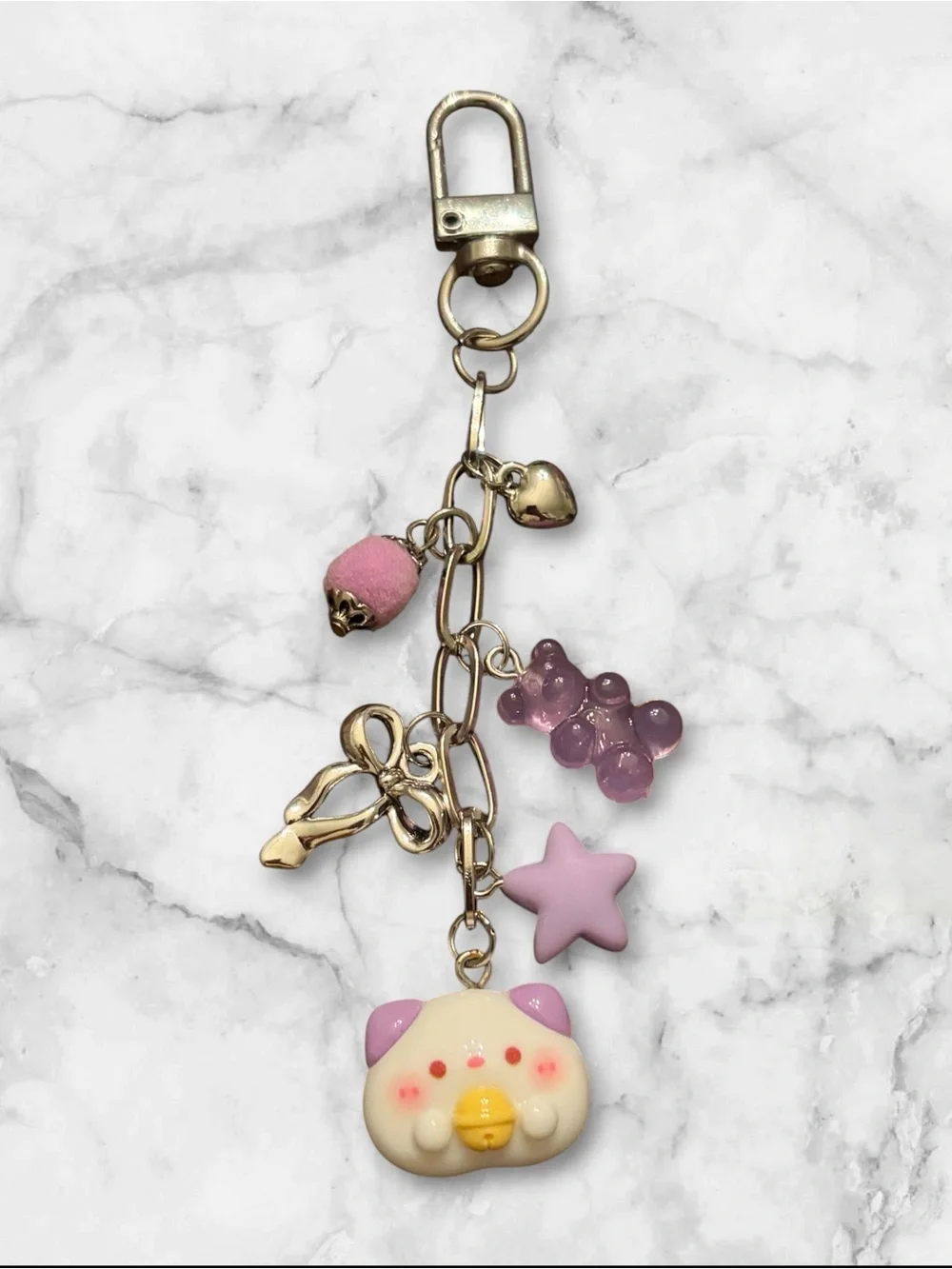 Purple Cute Animal Charm Keychain with Star, Gummy Bear & Bow